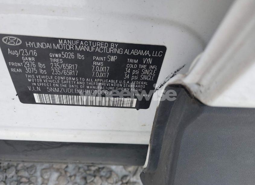 Photo 9 of 2017 Hyundai Santa FE SPORT 2.4L (VIN 5NMZUDLB2HH010069)