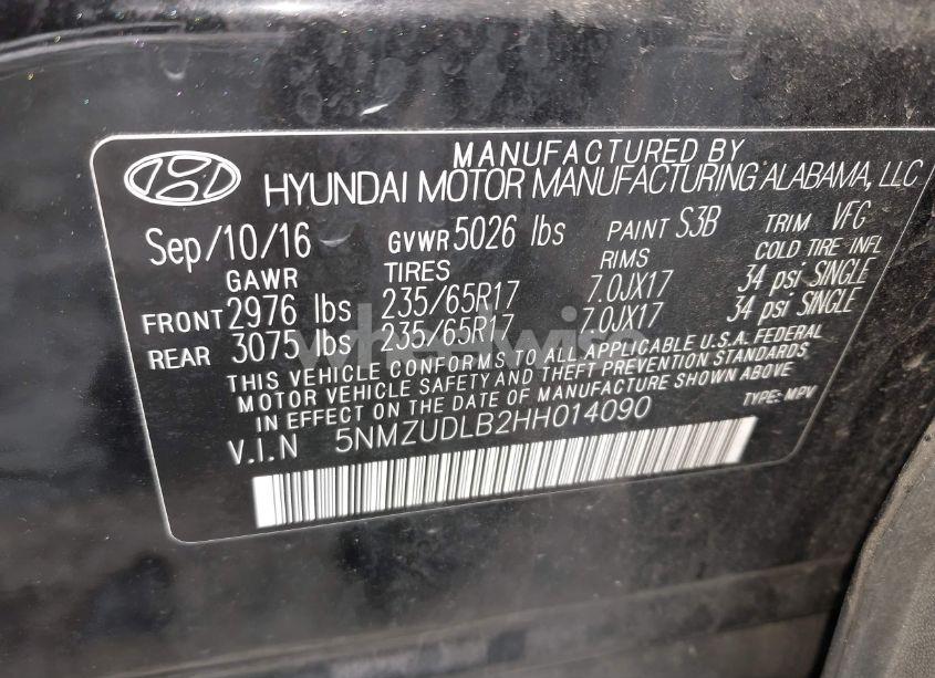 Photo 9 of 2017 Hyundai Santa FE SPORT 2.4L (VIN 5NMZUDLB2HH014090)