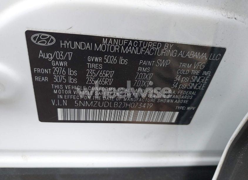 Photo 9 of 2018 Hyundai Santa FE SPORT 2.4L (VIN 5NMZUDLB2JH073419)
