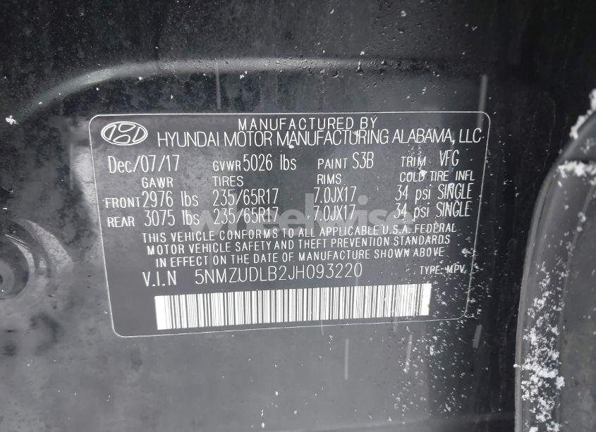 Photo 9 of 2018 Hyundai Santa FE SPORT (VIN 5NMZUDLB2JH093220)