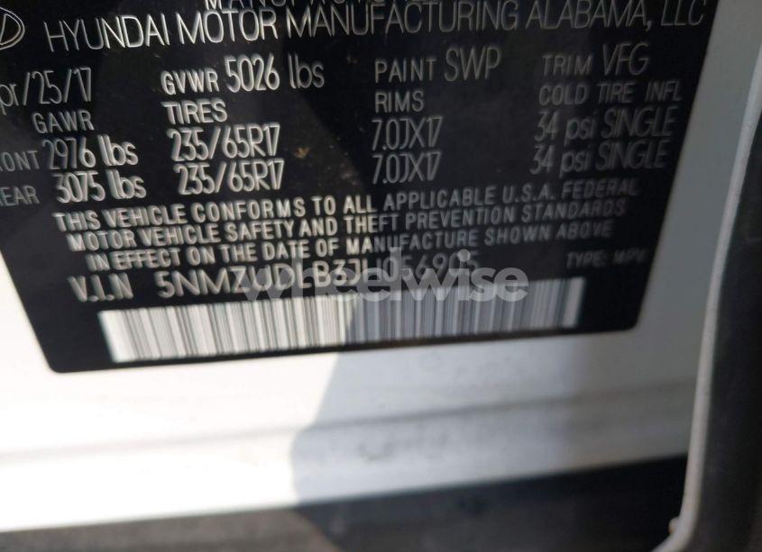 Photo 9 of 2018 Hyundai Santa FE SPORT 2.4L (VIN 5NMZUDLB3JH056905)