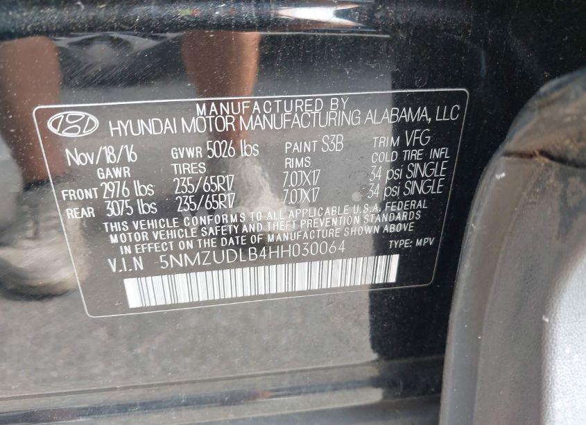 Photo 9 of 2017 Hyundai Santa FE SPORT 2.4L (VIN 5NMZUDLB4HH030064)