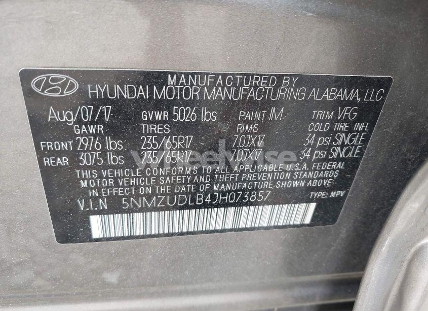 Photo 9 of 2018 Hyundai Santa FE SPORT 2.4L (VIN 5NMZUDLB4JH073857)