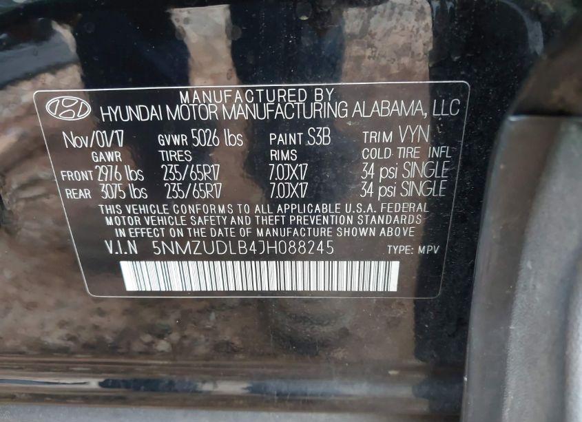 Photo 9 of 2018 Hyundai Santa FE SPORT 2.4L (VIN 5NMZUDLB4JH088245)
