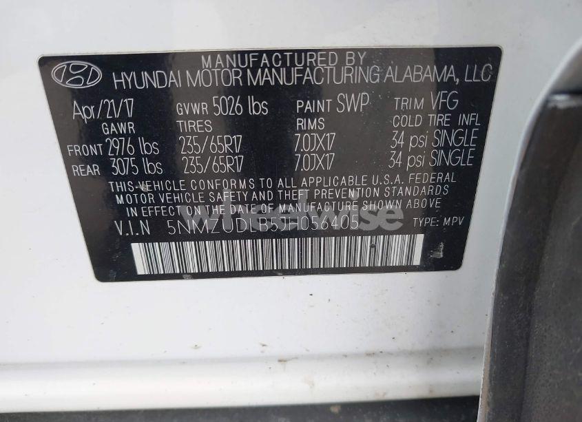 Photo 9 of 2018 Hyundai Santa FE SPORT 2.4L (VIN 5NMZUDLB5JH056405)