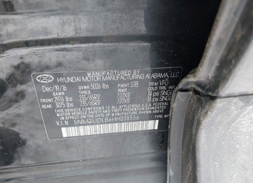 Photo 9 of 2017 Hyundai Santa FE SPORT 2.4L (VIN 5NMZUDLB6HH035556)