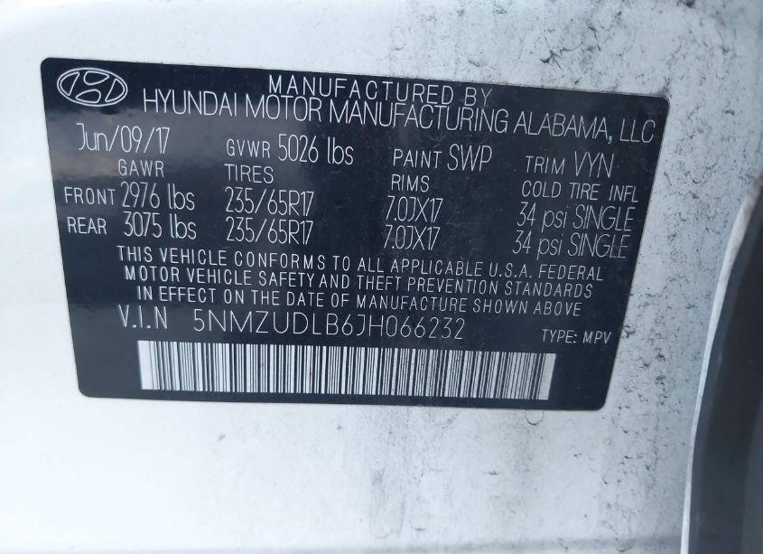 Photo 9 of 2018 Hyundai Santa FE SPORT 2.4L (VIN 5NMZUDLB6JH066232)