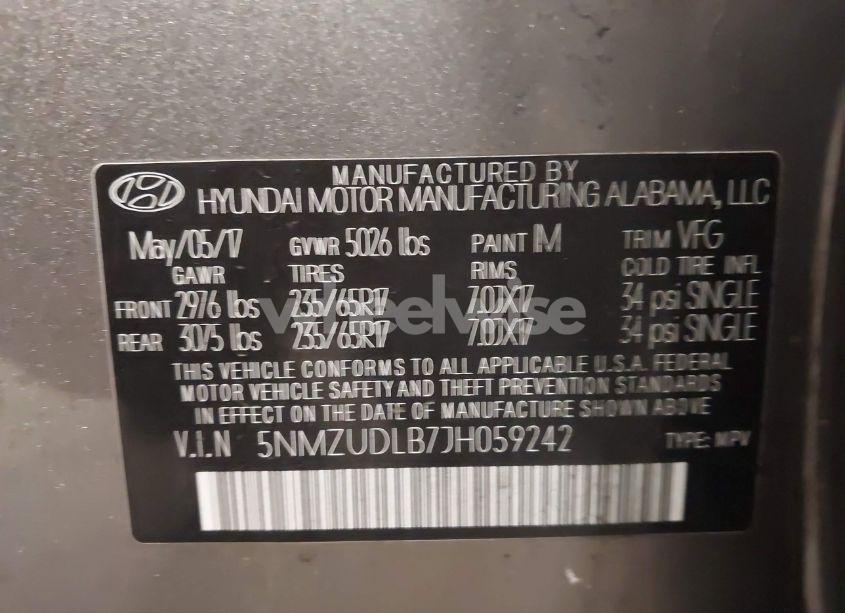 Photo 9 of 2018 Hyundai Santa FE SPORT 2.4L (VIN 5NMZUDLB7JH059242)