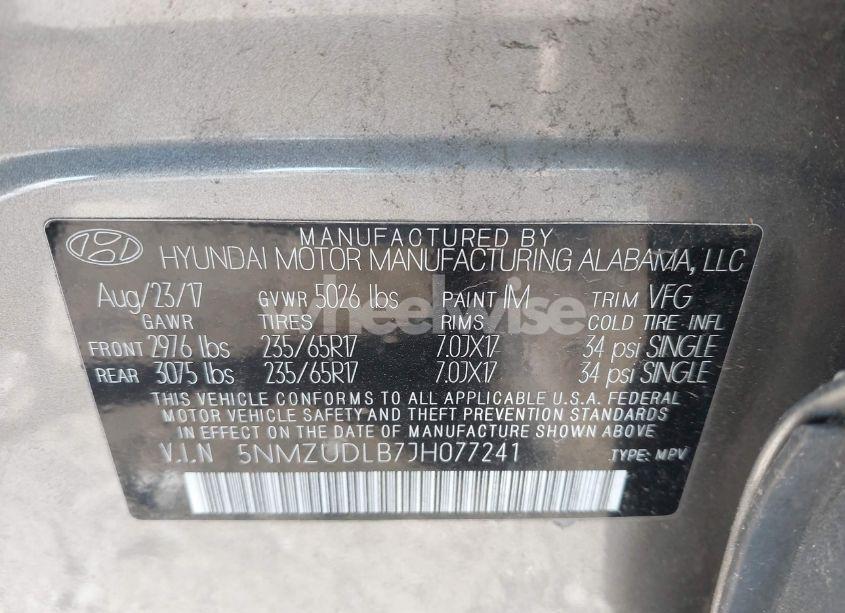 Photo 9 of 2018 Hyundai Santa FE SPORT 2.4L (VIN 5NMZUDLB7JH077241)