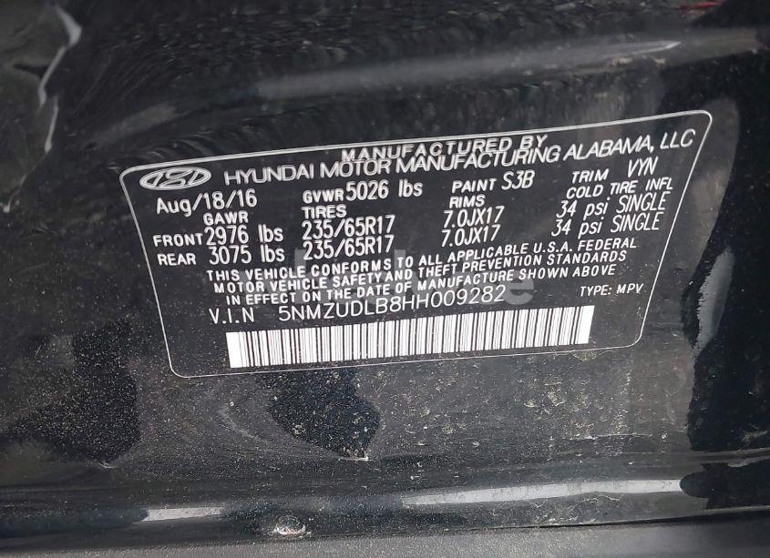 Photo 9 of 2017 Hyundai Santa FE SPORT 2.4L (VIN 5NMZUDLB8HH009282)