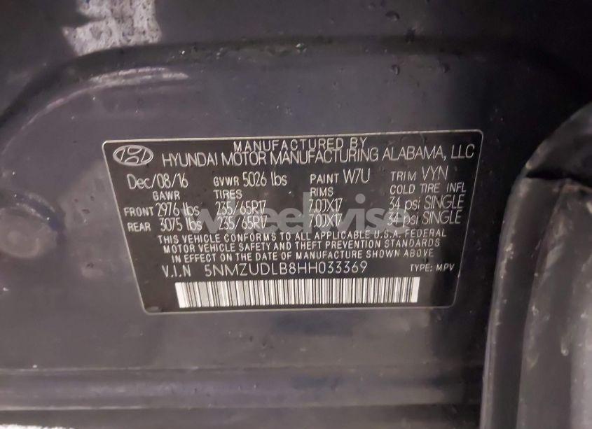 Photo 9 of 2017 Hyundai Santa FE SPORT 2.4L (VIN 5NMZUDLB8HH033369)