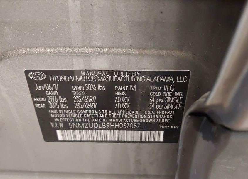 Photo 9 of 2017 Hyundai Santa FE SPORT 2.4L (VIN 5NMZUDLB9HH037057)