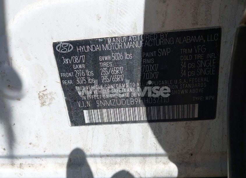 Photo 9 of 2017 Hyundai Santa FE SPORT 2.4L (VIN 5NMZUDLB9HH037110)