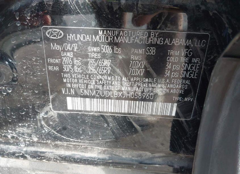 Photo 9 of 2018 Hyundai Santa FE SPORT 2.4L (VIN 5NMZUDLBXJH058960)