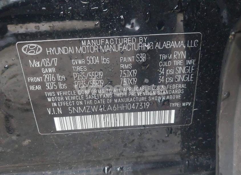 Photo 9 of 2017 Hyundai Santa FE SPORT 2.0T ULTIMATE (VIN 5NMZW4LA6HH047319)