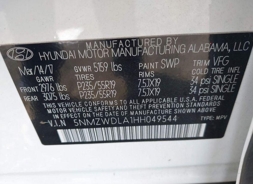 Photo 9 of 2017 Hyundai Santa FE SPORT 2.0T ULTIMATE (VIN 5NMZWDLA1HH049544)