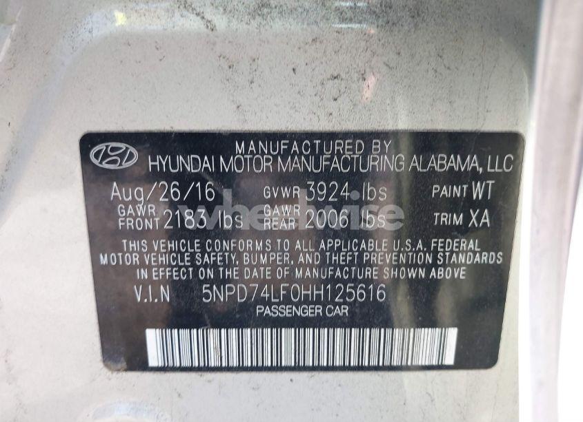 Photo 9 of 2017 Hyundai Elantra SE (VIN 5NPD74LF0HH125616)