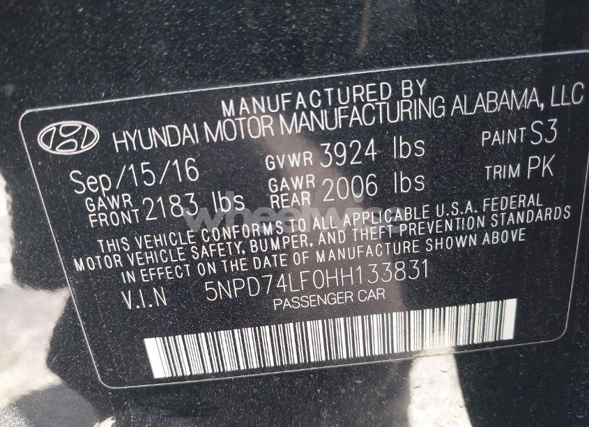 Photo 9 of 2017 Hyundai Elantra SE (VIN 5NPD74LF0HH133831)