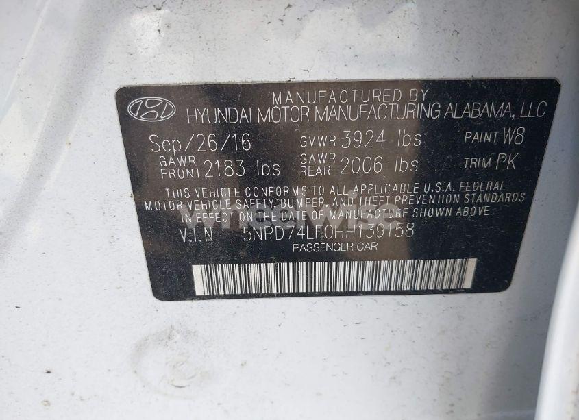 Photo 9 of 2017 Hyundai Elantra SE (VIN 5NPD74LF0HH139158)