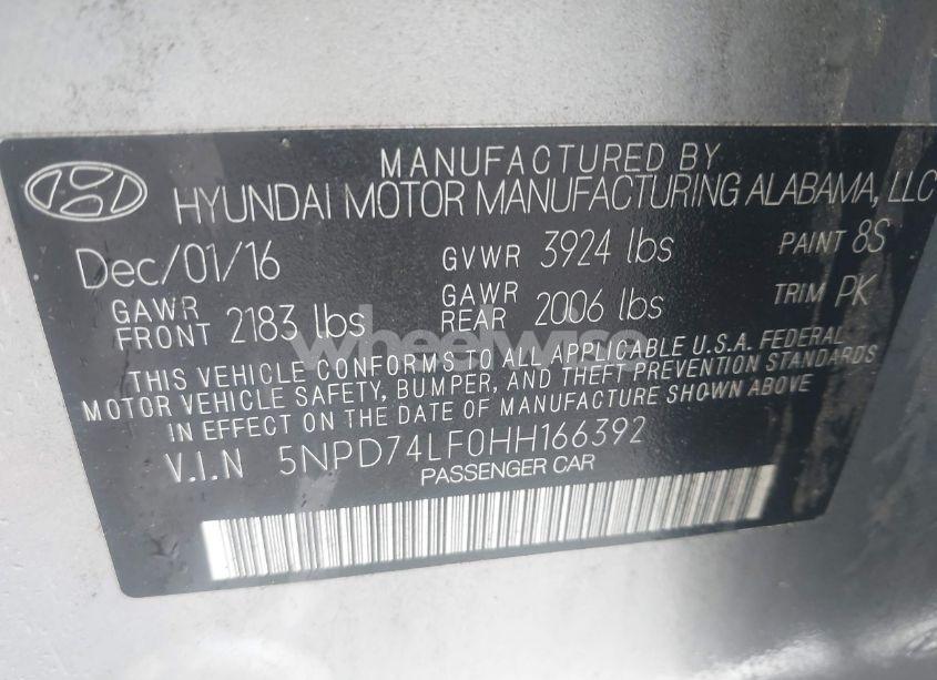 Photo 9 of 2017 Hyundai Elantra SE (VIN 5NPD74LF0HH166392)