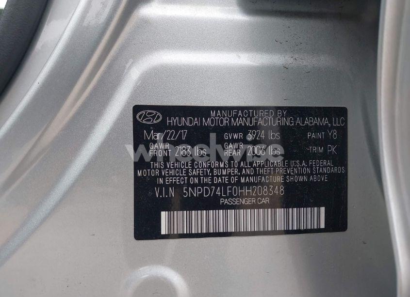 Photo 9 of 2017 Hyundai Elantra SE (VIN 5NPD74LF0HH208348)