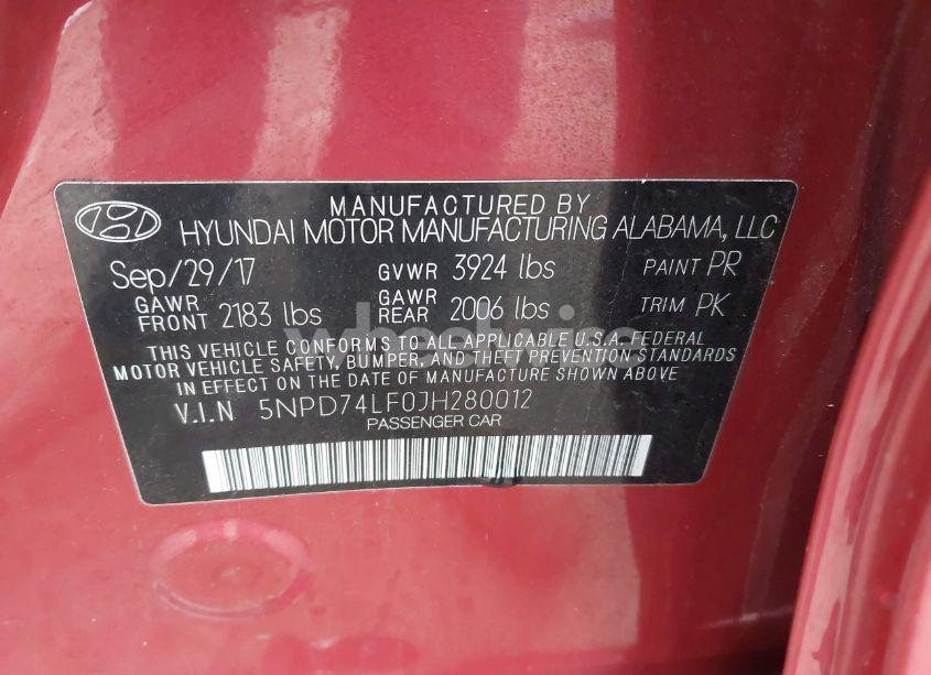 Photo 9 of 2018 Hyundai Elantra SE (VIN 5NPD74LF0JH280012)