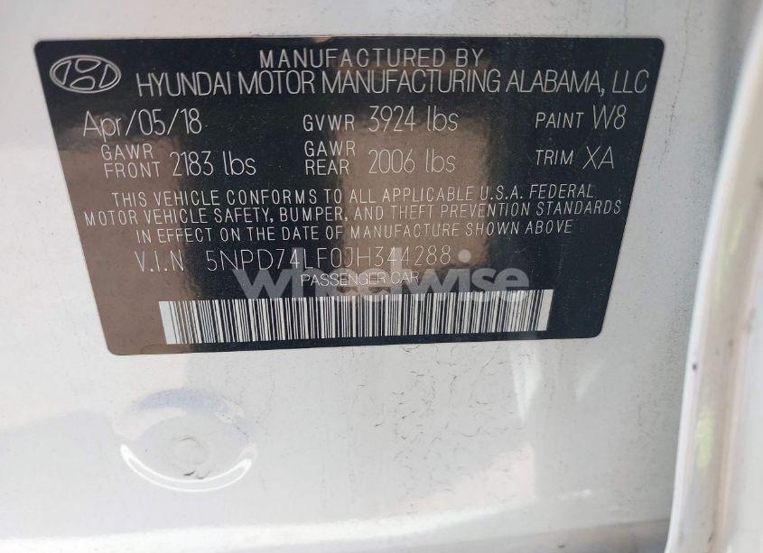 Photo 9 of 2018 Hyundai Elantra SE (VIN 5NPD74LF0JH344288)