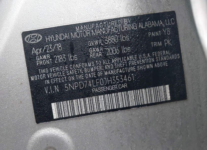 Photo 9 of 2018 Hyundai Elantra SE (VIN 5NPD74LF0JH353461)