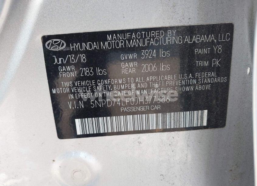 Photo 9 of 2018 Hyundai Elantra SE (VIN 5NPD74LF0JH377386)