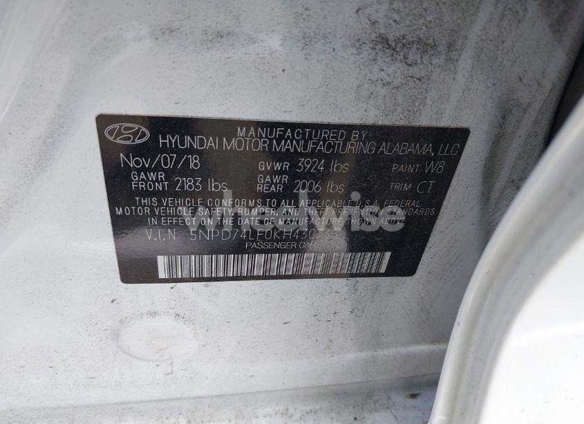 Photo 9 of 2019 Hyundai Elantra SE (VIN 5NPD74LF0KH430735)