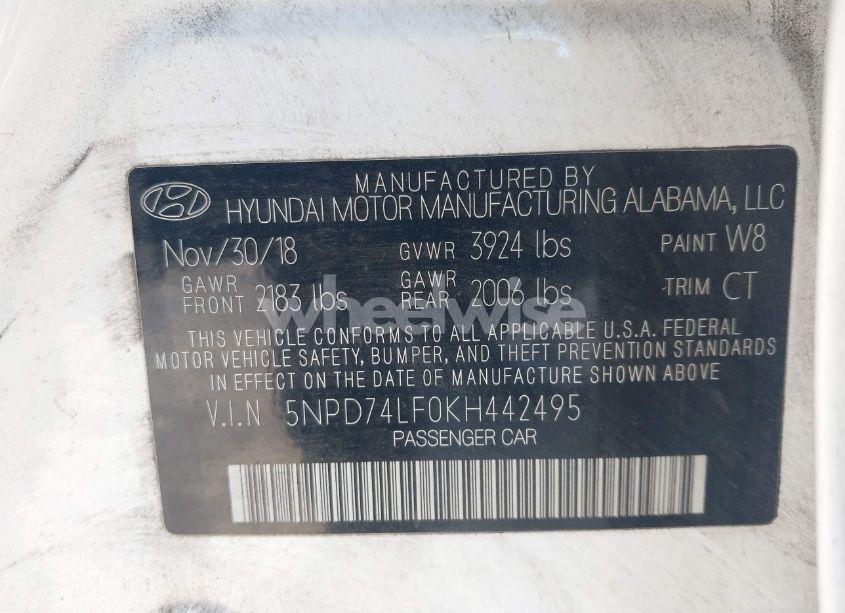 Photo 9 of 2019 Hyundai Elantra SE (VIN 5NPD74LF0KH442495)