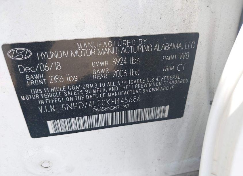 Photo 9 of 2019 Hyundai Elantra SE (VIN 5NPD74LF0KH445686)