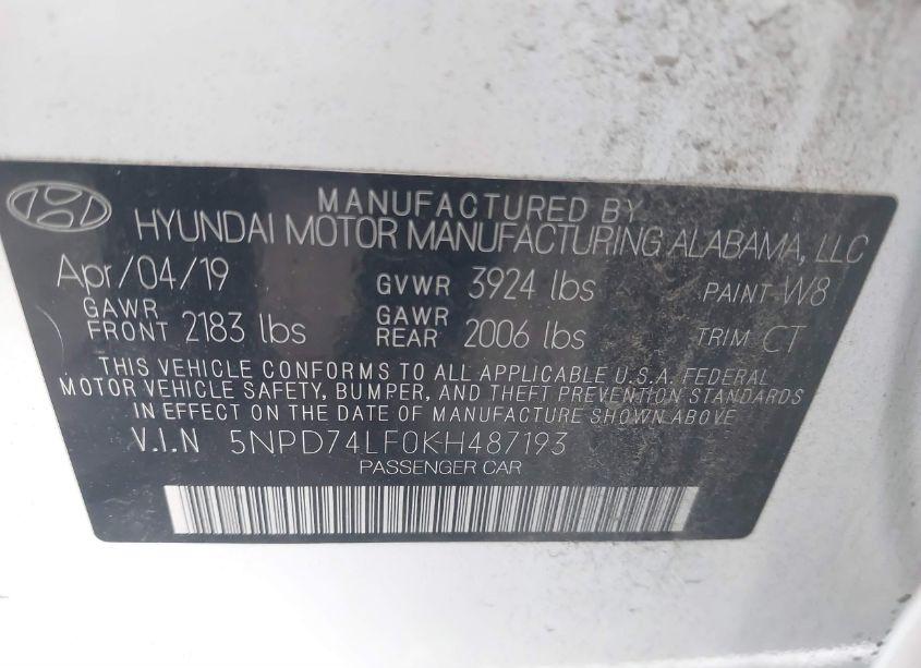 Photo 9 of 2019 Hyundai Elantra SE (VIN 5NPD74LF0KH487193)