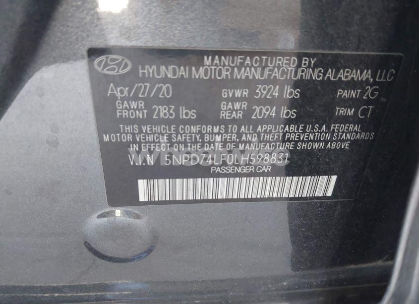 Photo 9 of 2020 Hyundai Elantra SE (VIN 5NPD74LF0LH598831)