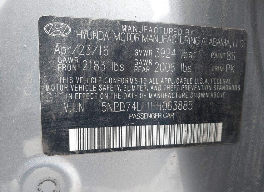 Photo 9 of 2017 Hyundai Elantra SE (VIN 5NPD74LF1HH063885)