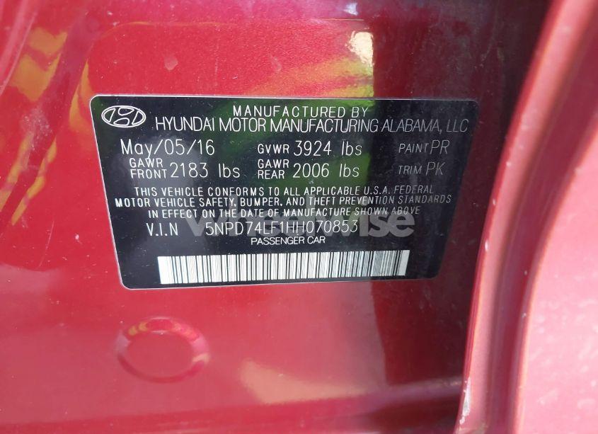 Photo 9 of 2017 Hyundai Elantra SE (VIN 5NPD74LF1HH070853)