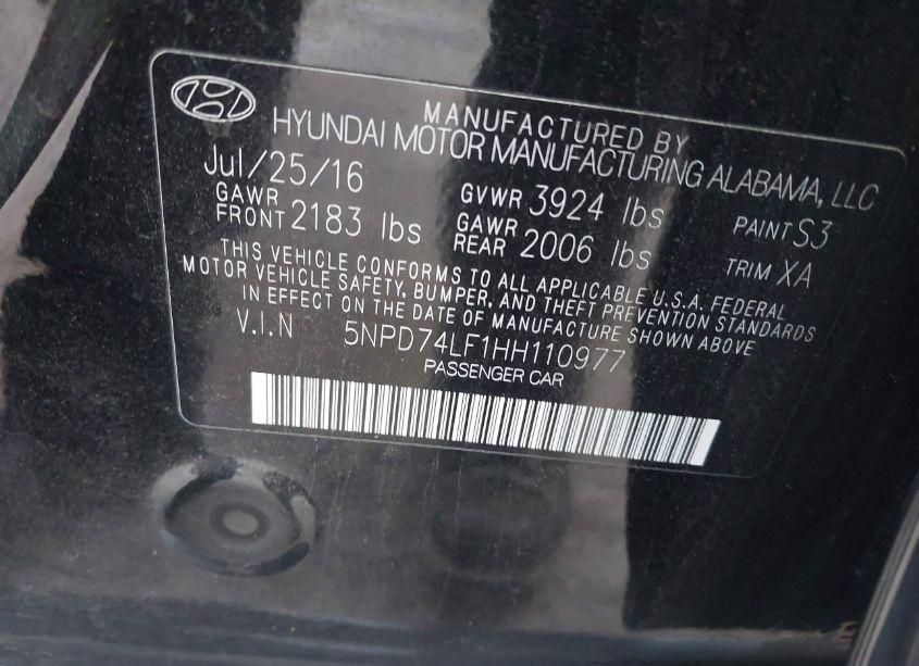 Photo 9 of 2017 Hyundai Elantra SE (VIN 5NPD74LF1HH110977)