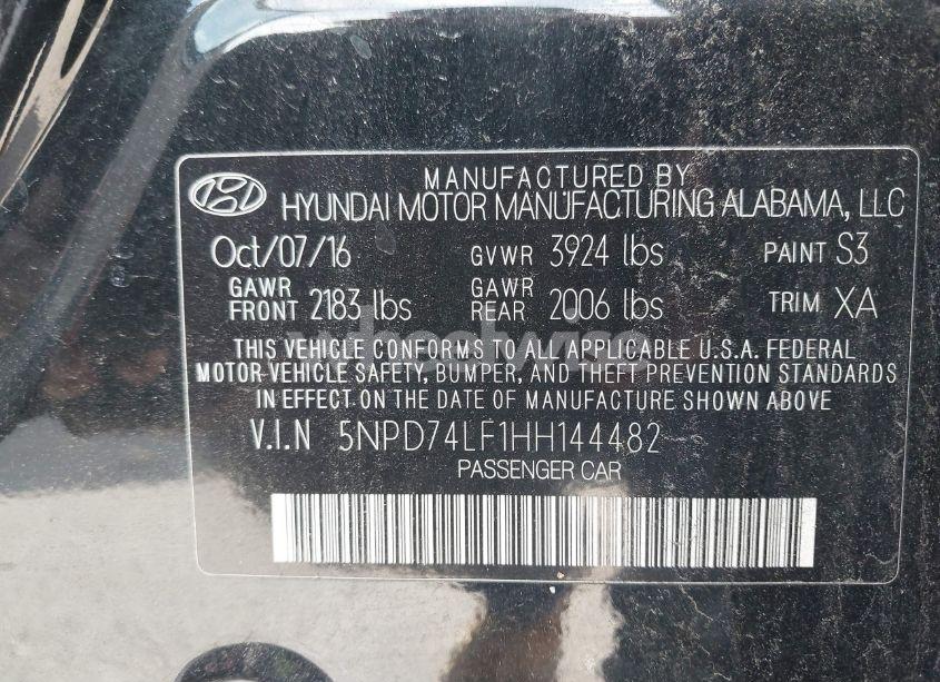 Photo 9 of 2017 Hyundai Elantra SE (VIN 5NPD74LF1HH144482)