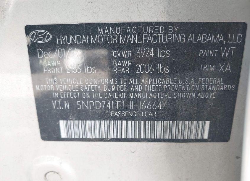 Photo 9 of 2017 Hyundai Elantra SE (VIN 5NPD74LF1HH166644)