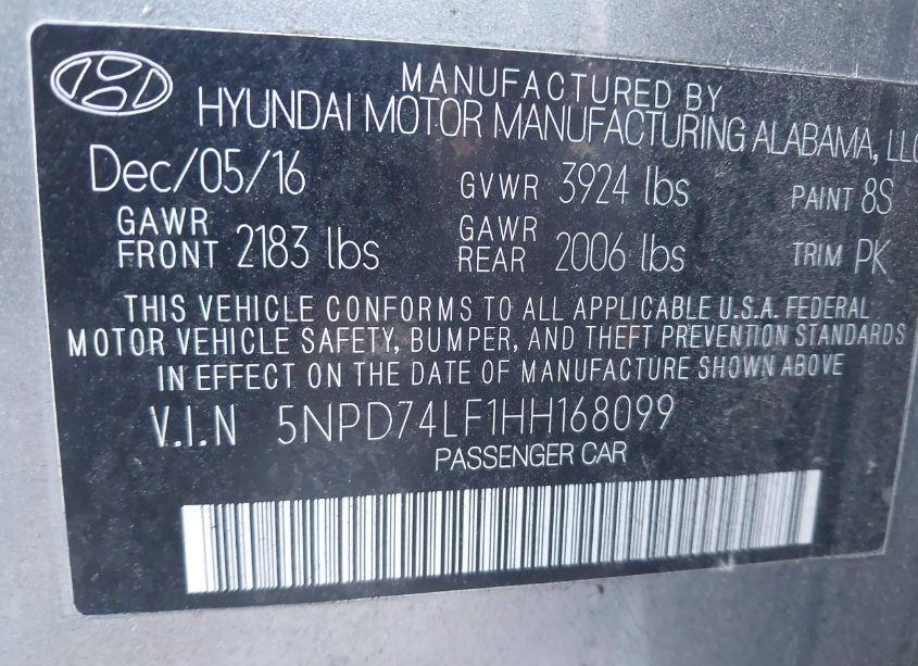 Photo 9 of 2017 Hyundai Elantra SE (VIN 5NPD74LF1HH168099)