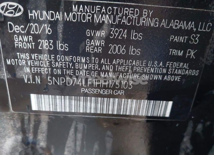 Photo 9 of 2017 Hyundai Elantra SE (VIN 5NPD74LF1HH175103)