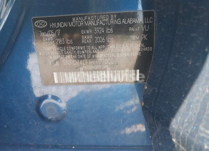 Photo 9 of 2017 Hyundai Elantra SE (VIN 5NPD74LF1HH177000)