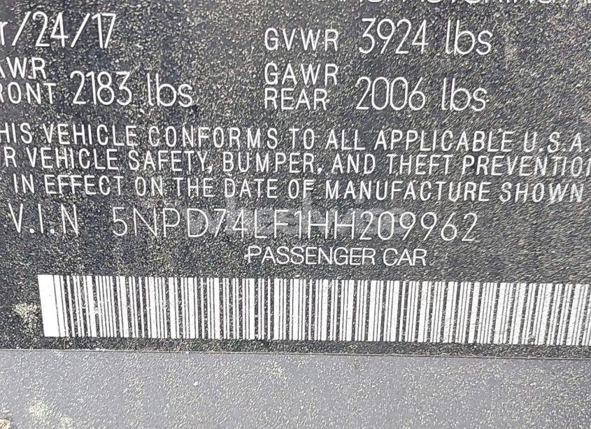 Photo 9 of 2017 Hyundai Elantra SE (VIN 5NPD74LF1HH209962)