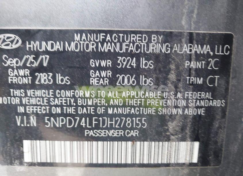 Photo 9 of 2018 Hyundai Elantra SE (VIN 5NPD74LF1JH278155)