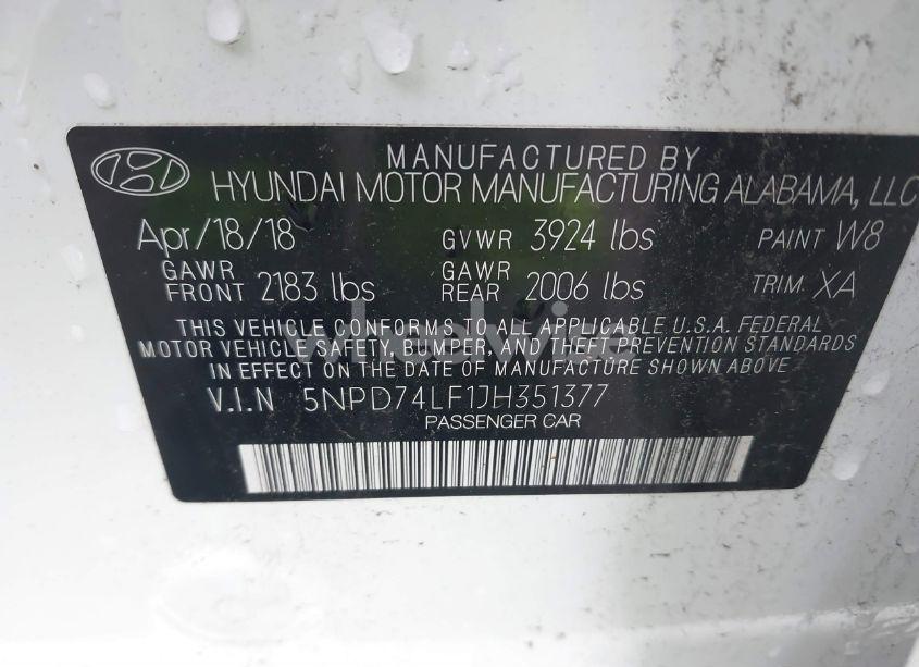 Photo 9 of 2018 Hyundai Elantra SE (VIN 5NPD74LF1JH351377)