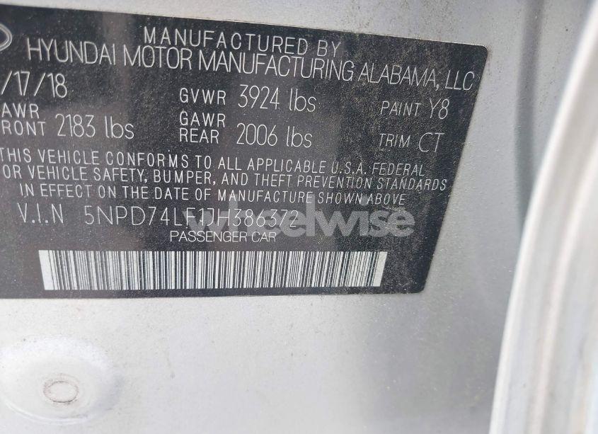 Photo 9 of 2018 Hyundai Elantra SE (VIN 5NPD74LF1JH386372)