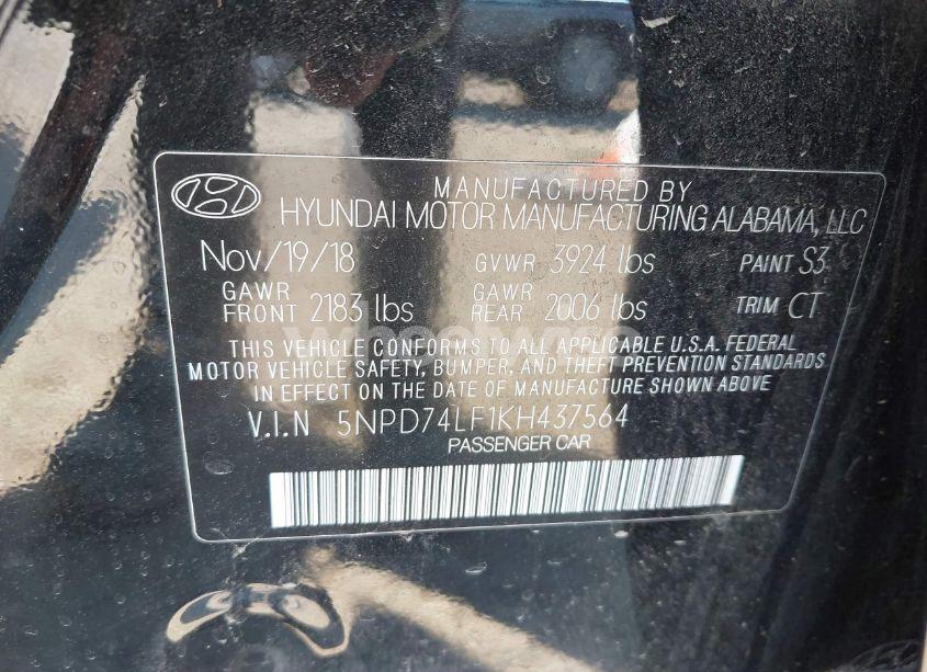 Photo 9 of 2019 Hyundai Elantra SE (VIN 5NPD74LF1KH437564)