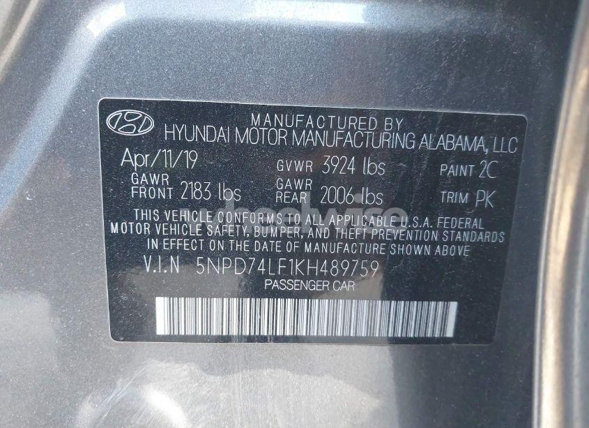 Photo 9 of 2019 Hyundai Elantra SE (VIN 5NPD74LF1KH489759)