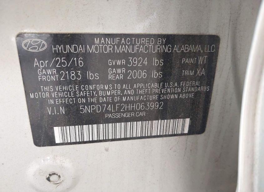 Photo 9 of 2017 Hyundai Elantra SE (VIN 5NPD74LF2HH063992)