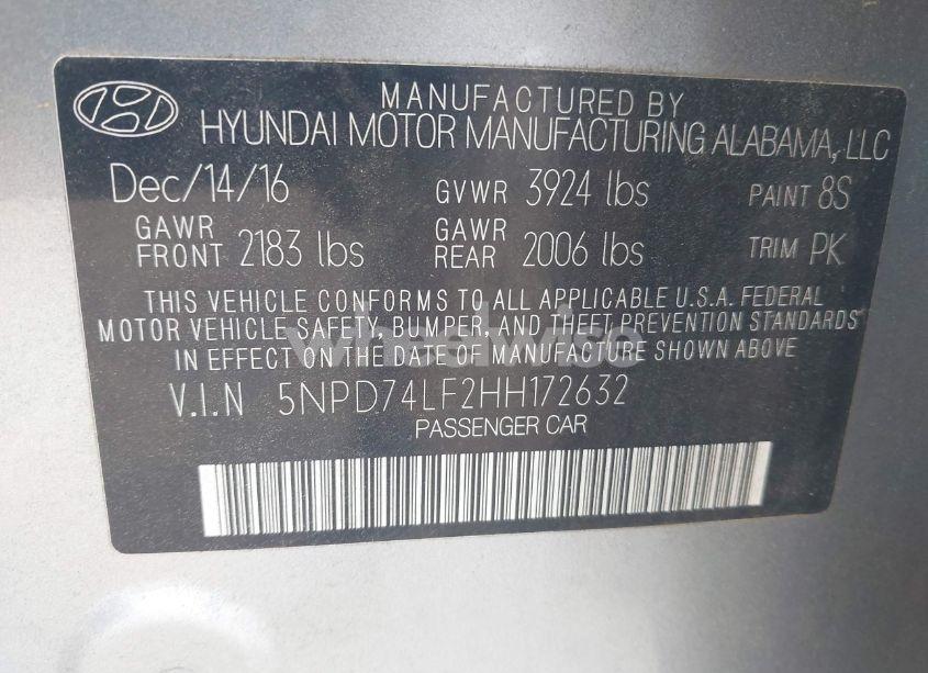 Photo 9 of 2017 Hyundai Elantra SE (VIN 5NPD74LF2HH172632)